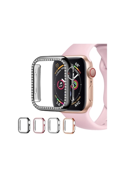 Apple Uyumlu  Watch 7 45 MM Tek Sıra Parlak Taşlı Rubber Kasa Kapak