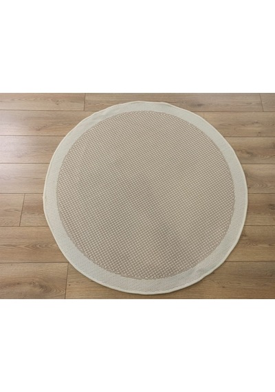 Çam Halı Sisal 9427 Krem / Bej Bordürlü Daire Jüt Sisal Kilim - 120x120