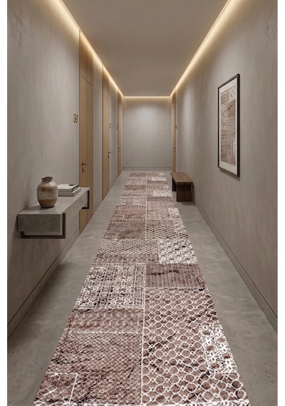 Kaymaz Tabanlı Halı Kesme Yolluk Salon Koridor Mutfak Yatak Odası Halısı 6009 Kahve