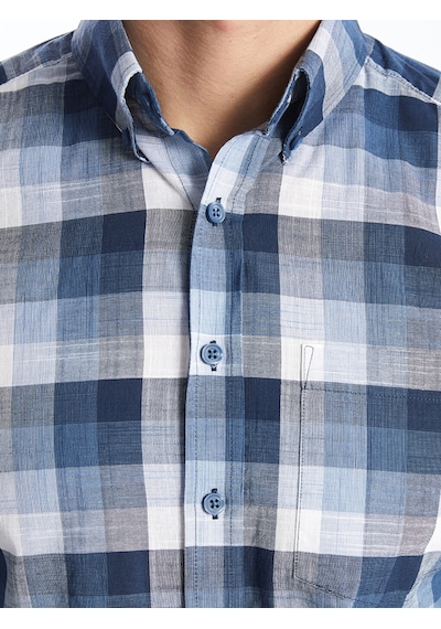 Lcwaıkıkı Classic İndigo Regular Fit Uzun Kollu Ekose Poplin Erkek Gömlek
