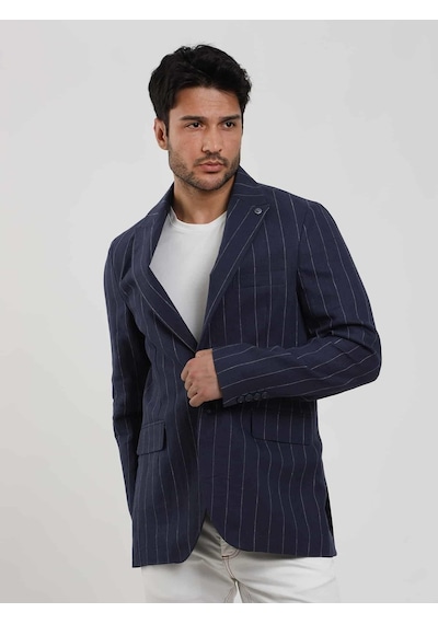 Dufy Lacivert Erkek Regular Fit Çizgili Sivri Yaka Keten Ceket - 104439-lacivert Lacivert Dufy Lacivert Erkek Regular Fit Çizgili Sivri Yaka Keten Ceket - 104439-lacivert Lacivert