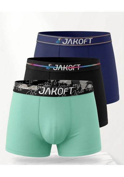 Jakoft Classic Pamuklu Erkek Boxer 3'lü Paket Yeşil - Lacivert - Siyah