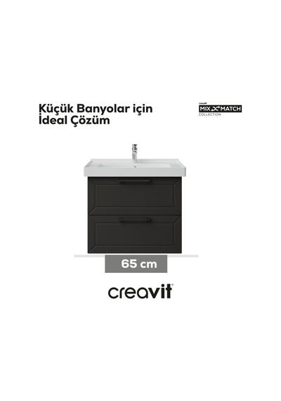 Creavit D20 65 Cm İki Çelmeceli Lavabo Dolabı Antrasit Lake Kapak Antrasit