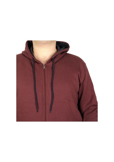 Mode Xl Erkek Sweatshirt Kapşonlu Zippered Basic 20543 Mürdüm 001