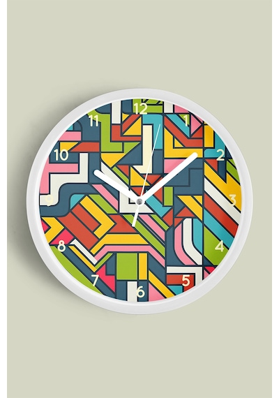 Soyut Geometrik Temalı Modern Duvar Saati - 35cm - Önü Camlı Beyaz Kasa - Sessiz Mekanizma-jh0448 Beyaz