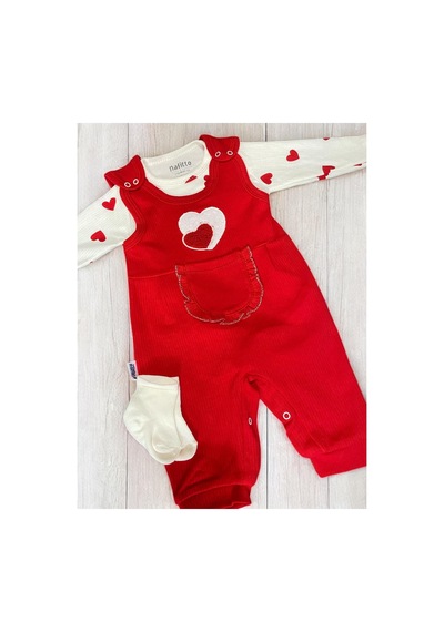 Nafitto Baby&junior Nafitto Kalpli Kız Bebek Tulum Kırmızı Kırmızı