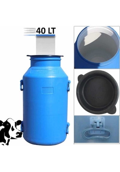 40 L Litre Varil Plastik Süt Güğümü Içi Beyaz Bidon Mavi
