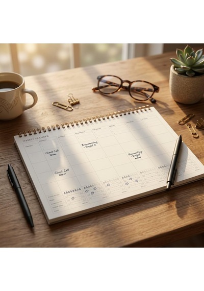 Paperto. 12 Aylık Spiralli Tarihsiz Haftalık Planlayıcı, A4 21 29,7 Cm , 52 Yaprak, 110 Gr Ivory Kağıt, Haftalık Plan İngilizce Çok Renkli