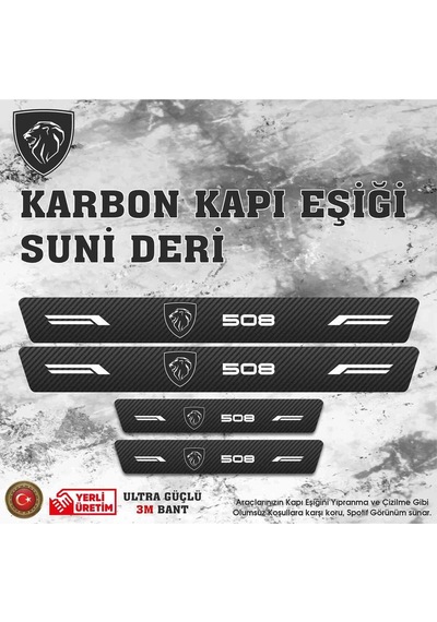 Peugeot 508 Uyumlu Deri Karbon Kapı Eşiği Koruyucu Bant 4 Adet