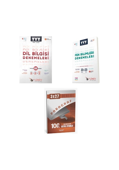 2027 2027 Limit Tyt Türkçe Dil Bilgisi 60 Deneme + Fen Bilimleri 20 X 20 Deneme + Anla Kazan Paragraf Deneme 3'lü Set