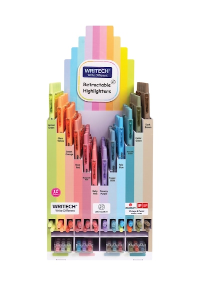 Wrıtech W-805s Basmalı Fosforlu Kalem Neon+pastel 12x12 Renk +72 Refıll - 144'lü Stand Beyaz