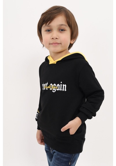 Toontoy Kids Toontoy Erkek Çocuk Relax Fit Kapüşonlu Cepli Baskılı Sweatshirt - 2 İplik Siyah Toontoy Kids Toontoy Erkek Çocuk Relax Fit Kapüşonlu Cepli Baskılı Sweatshirt - 2 İplik Siyah