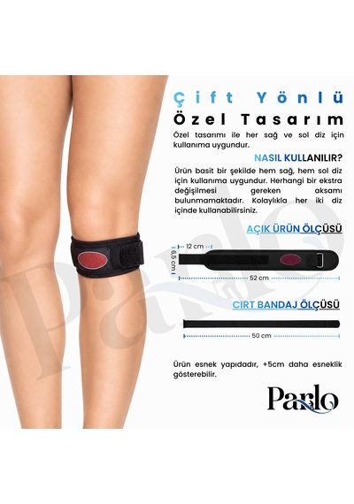 Parlo Ortopedik Tendon Bandı 2'li Set Ayarlanabilir Silikon Pedli Diz Altı Destek Bandı