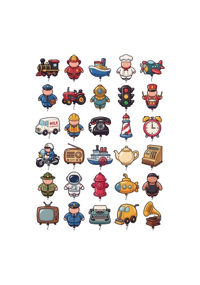 30 Adet Retro Şişme Figür Sticker Seti - Laptop, Ajanda, Kılıf Çok Renkli