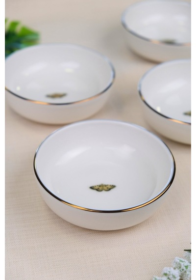Tabak Evi Kelebek Altın Yaldızlı Kase 10x3cm 150cc 4 Lü Krem