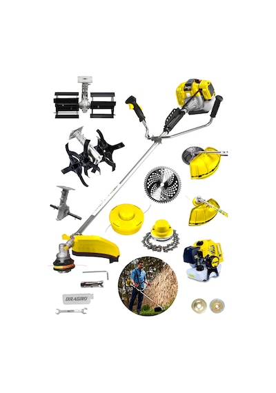 Dragro Alman DRG-HP20 Hp Yan Tipi S Benzinli Motorlu Ot Çalı Tırpanı Çim Biçme Makinesi Tırpan Çift Çapa Aparatlı