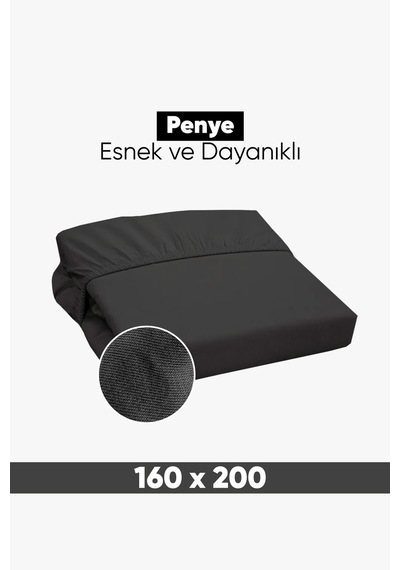 Penye Lastikli Çarşaf Pamuklu Jersey Çift Kişilik 160x200cm Antrasit Antrasit