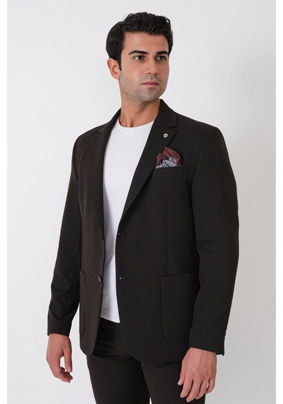Comfort Fit Esnek Pamuklu Torba Cep Kahverengi Blazer Ceket C 743