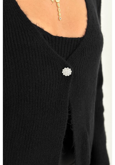 Noa & Noa Kadın Örgü Crop Top & Hırka Takımı Yumuşak & Minimal Stil Siyah