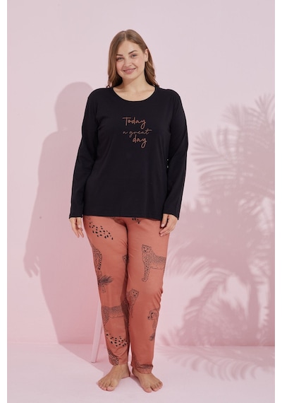 Siyah İnci Pamuklu Curve Büyük Beden Battal Boy Örme Pijama Takım24240740 Siyah Siyah İnci Pamuklu Curve Büyük Beden Battal Boy Örme Pijama Takım24240740 Siyah