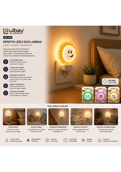 10 Adet Papyatya Ledli Gece Lambası Gc-09 Altın - Çok Renkli