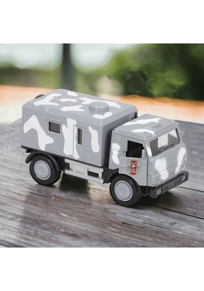 Metal Çek-bırak Işıklı Askeri Araç Gri Kamuflaj 13cm X 6cm X 5cm