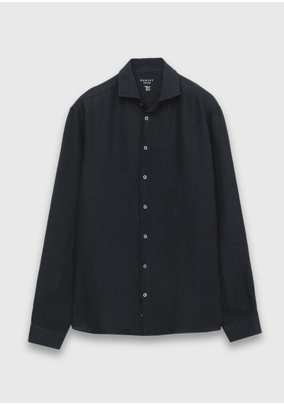 Ramsey Siyah Casual Fit Uzun Dokuma Casual %100 Keten Gömlek