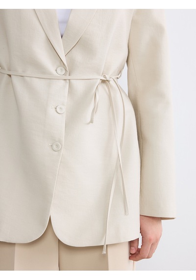 Lcw Modest Bej Kuşaklı Yaka Kadın Blazer Ceket