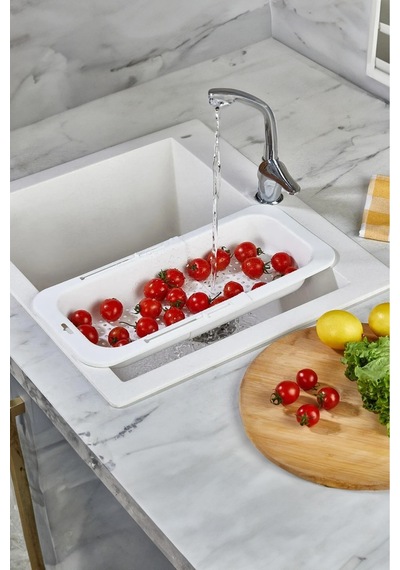 Sürgülü Ayarlanabilir Pratik Lavabo Süzgeci, Uzun Kısa Ayarlı Evye, Meyve Sebze Salata Yıkama Beyaz Diğer