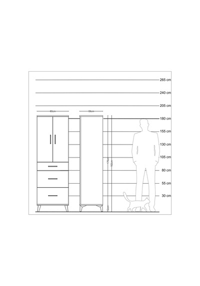 Kronos Dolap 2 Raflı 3 Çekmeceli 2 Kapaklı 60x59x182 Aytaşı-çam Aytaşı