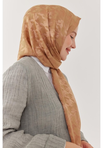 Mirsoy Scarf Kazayağı Desen Parlak Jakar Şal - Kum Beji Kum Beji