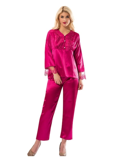 Sistina Fuşya - 434 - Saten Pijama Takımı - 1595 - - Kmrsfres - Beden L