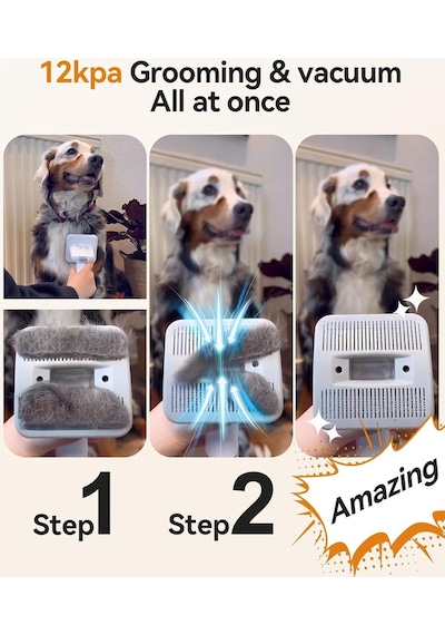 Oneisall Vakumlu Temizleyicili Köpek Tıraş Makinesi, 12000 Pa Süper Emiş Tarak & Fırça
