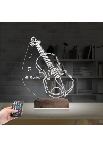 Luvivia Keman Müzik Enstrüman Kişiye Özel 3d Lamba - Masa Gece Lambası V2 Şeffaf