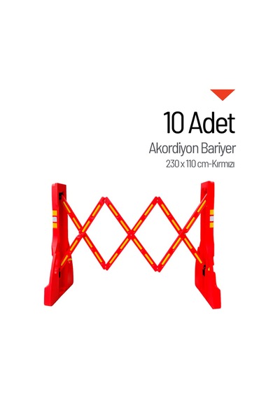 10'lu Akordiyon Bariyer Seti Kırmızı 230 X 110 Cm-3654