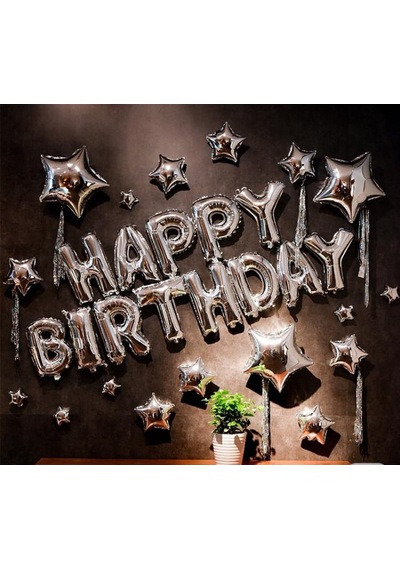 Hapyy Birthday Yıldızlı Doğum Günü Konbin Gümüş