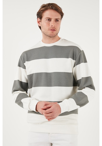 Buratti Pamuklu Çizgili Regular Fit Bisiklet Yaka Erkek Sweat 5905790 Açık Haki