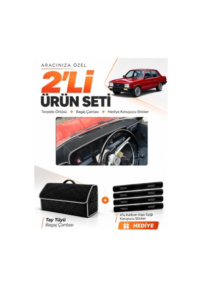 E-biz Tofaş Murat 131 1977-1988 Uyumlu Torpido Örtüsü + Tay Tüyü Bagaj Çantası - Siyah-gri - Tf005