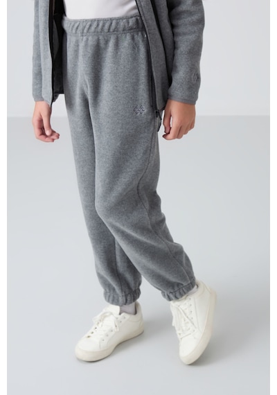Tommy Life Gri Melanj Kalın Yumuşak Dokulu Standart Fit Nakışlı Polar Kız Çocuk Eşofman Alt - 75155 Gri Melanj