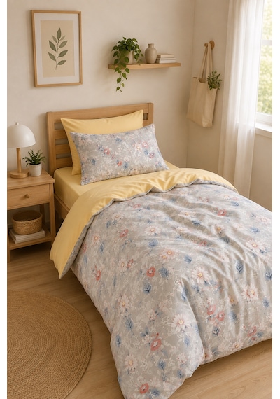 Mystory Home Tek Kişilik Lastikli Çarşaflı Nevresim Takımı Daisy Sarı