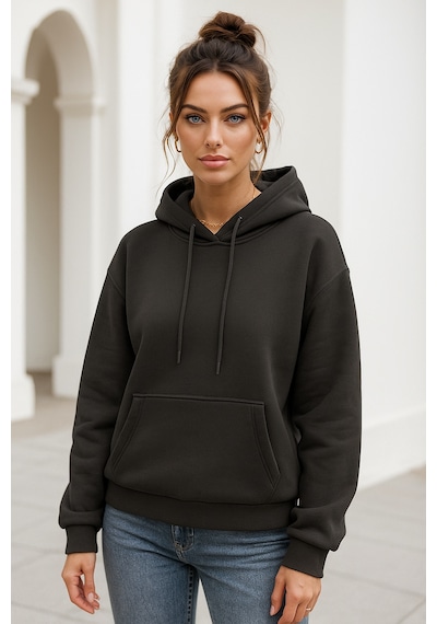Kadın Antrasit Kanguru Cepli Kapüşonlu Scuba Sweatshirt Antrasit