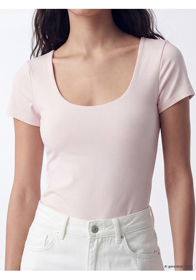 Lcw Vision Pembe U Yaka Kadın Çıtçıtlı Body