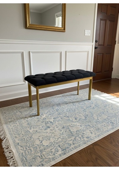 Loft Kapitone Döşeme Metal Gold Ayaklı Puf & Bench - 105x40 Cm Siyah
