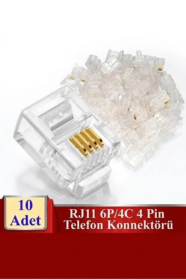 Rj11 4pin Jak 4p4c Telefon Kablosu Için Konnektör 4 Pinli Plug Altın Kaplama 4 Çekirdek 10 Adet