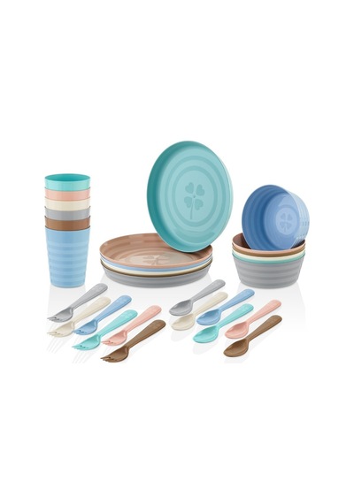 Makri Home 30 Parça Piknik Seti 6 Kişilik Tabak, Kase, Bardak, Kaşık, Çatal, Plastik Çok Renkli
