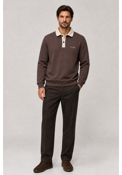 Redline Snap Erkek Regular Fit Düğmeli Kışlık Sweatshirt Kahve