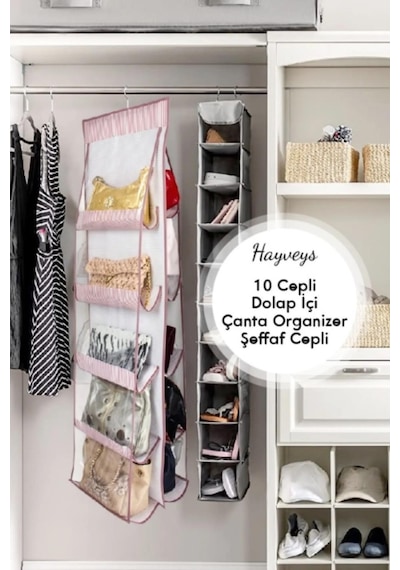 10 Cepli Dolap Içi Çanta Ve Ayakkabı Düzenleyici Askı Dolap İçi Düzenleyici Çanta Askısı Organizer Beyaz