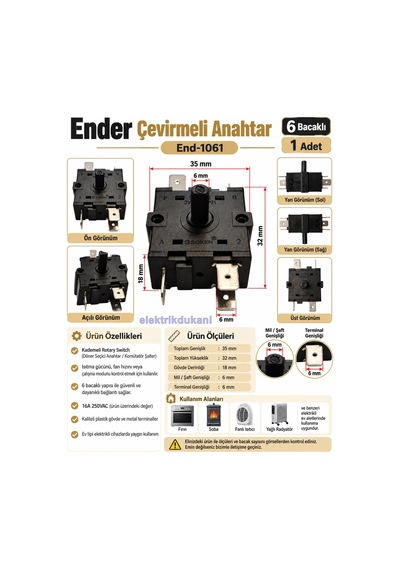 Ender 6 Bacaklı Çevirmeli Anahtar Kademeli Anahtar