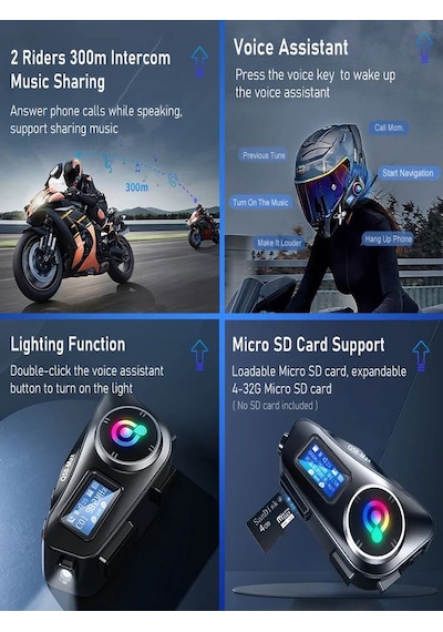 Q58- Max Ipx6 Su Geçirmez Sd Kartlı Siri Destek Eq Ses İnterkom Kask Kulaklığı