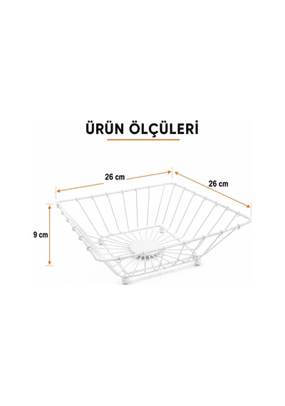 Tr Kare Metal Sepet Beyaz, Masa Üstü Meyvelik Sebzelik, Tezgah Üstü Organizer, Çok Amaçlı Mutfak Banyo Antre Düz Genel